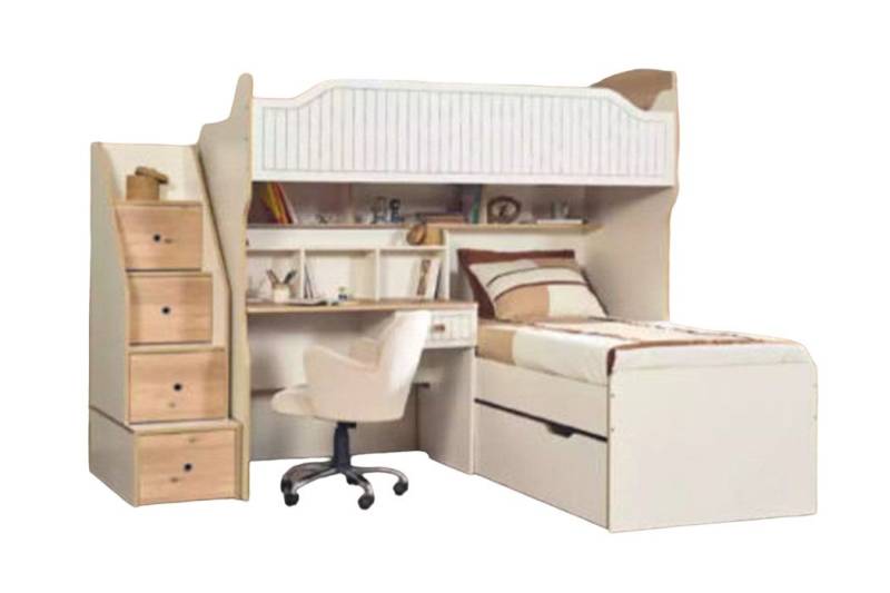 JVmoebel Schlafzimmer-Set, Etagenbett Hochbett Bett Doppelstockbett mit Schreibtisch Zwei Betten von JVmoebel