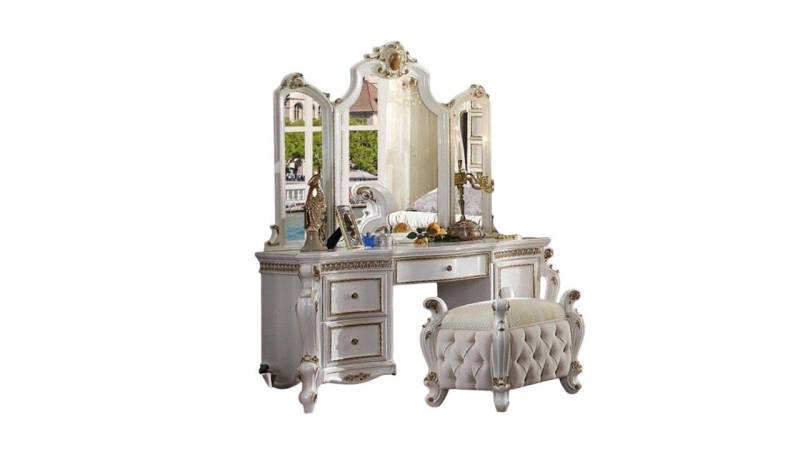 JVmoebel Schminktisch Geschnitzte Barock Möbel Schminktisch Hocker Spiegel Schlafzimmer, Made in Europa von JVmoebel