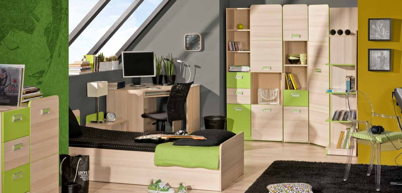 JVmoebel Schlafzimmer-Set, Komplett Jugendzimmer 8-tlg. Schrank Schreibtisch Bett Kommode Regale von JVmoebel