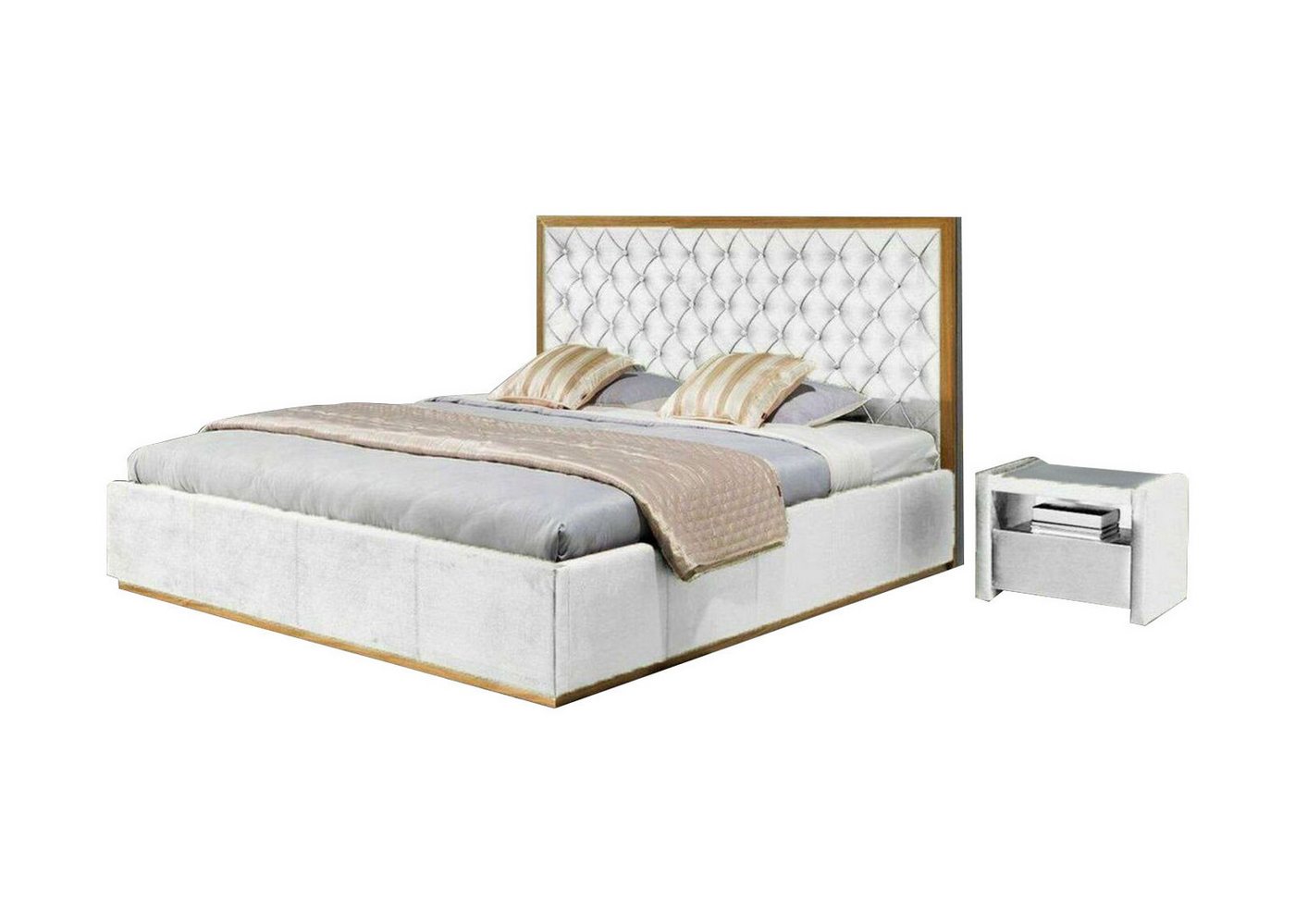 JVmoebel Schlafzimmer-Set, Luxus Bett Textil 2x Nachttisch 3tlg. Schlafzimmer Set Möbel Betten Bettgestell von JVmoebel