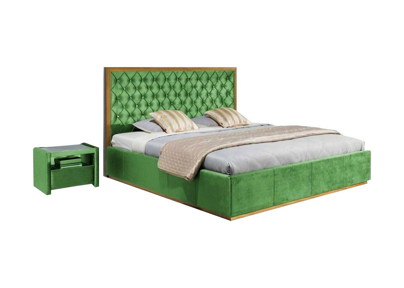 JVmoebel Schlafzimmer-Set, Luxus Bett Textil 2x Nachttisch 3tlg. Schlafzimmer Set Möbel Betten Bettgestell von JVmoebel