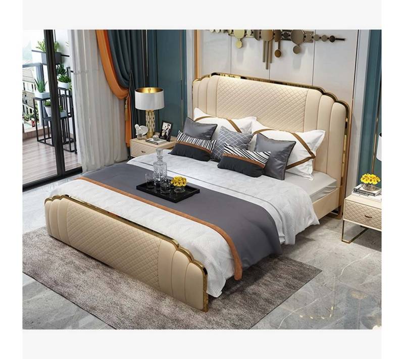 JVmoebel Schlafzimmer-Set Schlafzimmer Lederbett 3tlg. Set 2x Nachttisch Betten Möbel Konsole, Made in Europa von JVmoebel