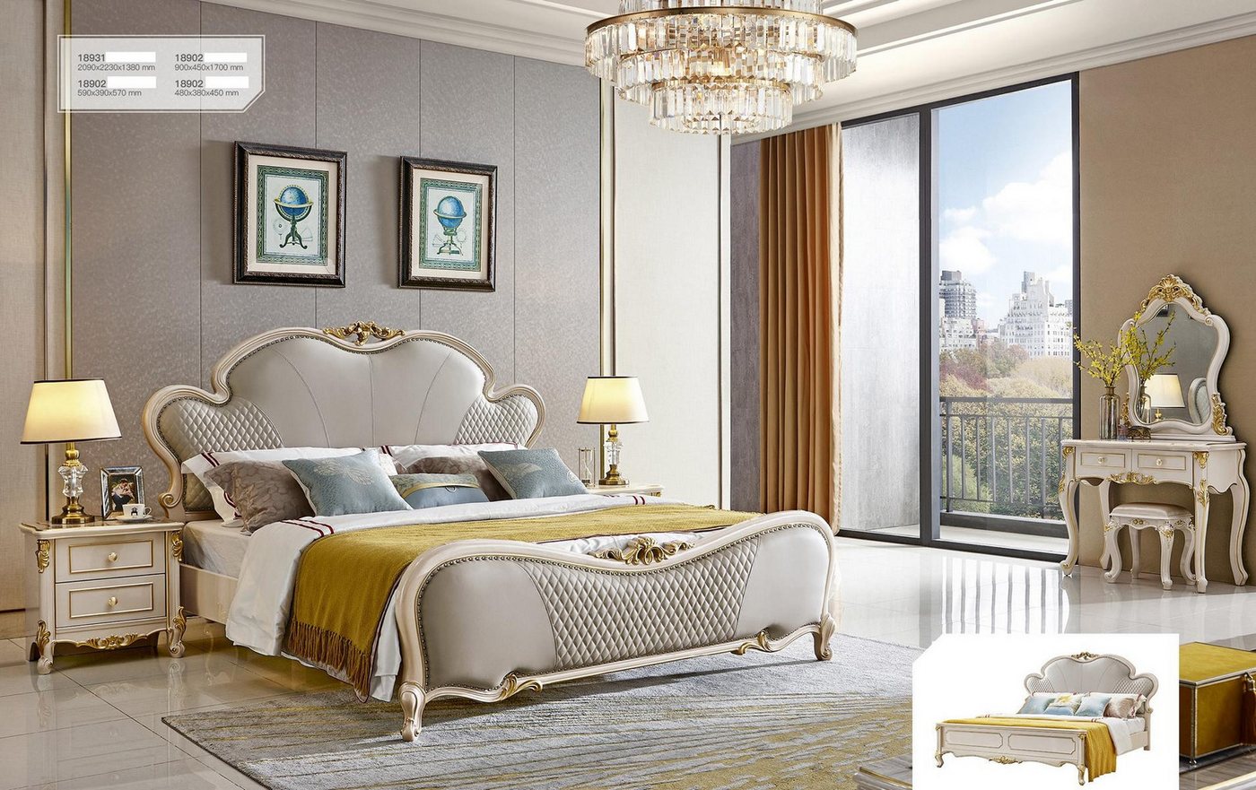 JVmoebel Schlafzimmer-Set Schlafzimmer Set Bett 2x Nachttisch Schminktisch Möbel neu 5tlg. Grau, Made in Europa von JVmoebel