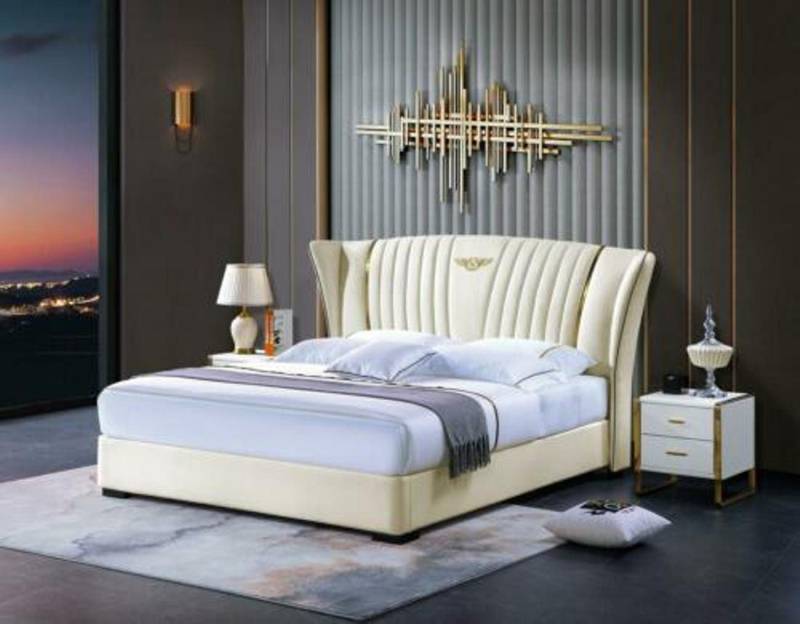 JVmoebel Schlafzimmer-Set Bett Schlafzimmer Nachttisch Komplettes Set Garnitur 3tlg. Holz Leder, Made in Europa von JVmoebel