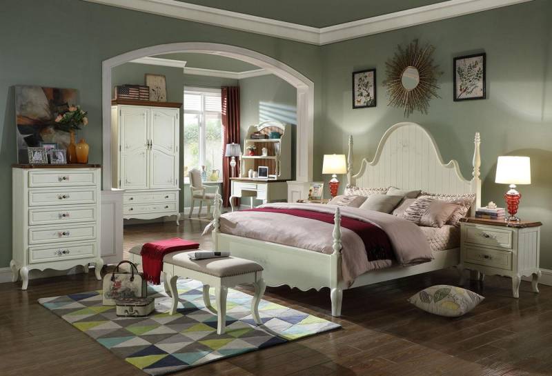 JVmoebel Schlafzimmer-Set Schlafzimmer Bett 2x Nachttisch Hocker Komplette Set Holz Möbel Zimmer, Made in Europa von JVmoebel