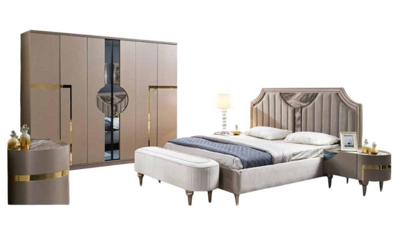 JVmoebel Schlafzimmer-Set Schlafzimmer Bett Nachttisch Kleiderschrank Kommode Hocker Garnitur, Made in Europa von JVmoebel