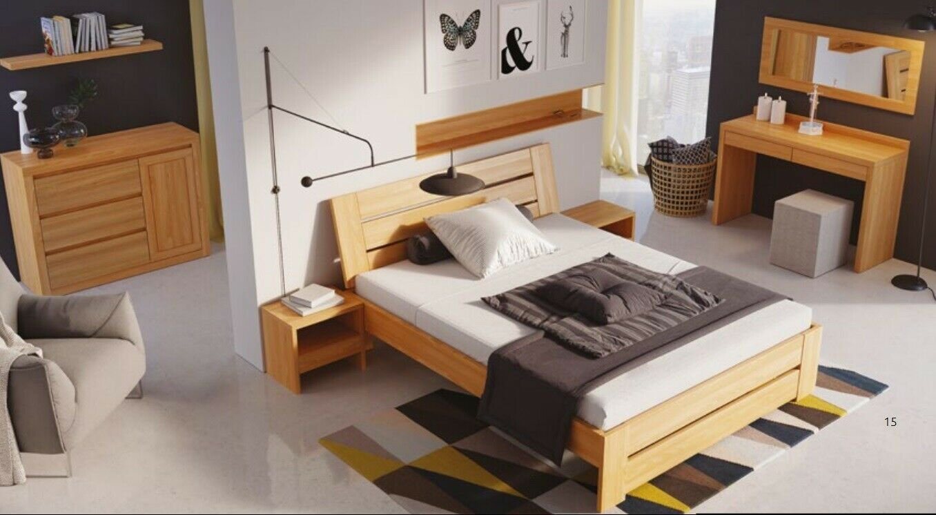 JVmoebel Schlafzimmer-Set, Schlafzimmer Set 5tlg. Bett 2x Nachttisch+Shminktisch Spiegel von JVmoebel