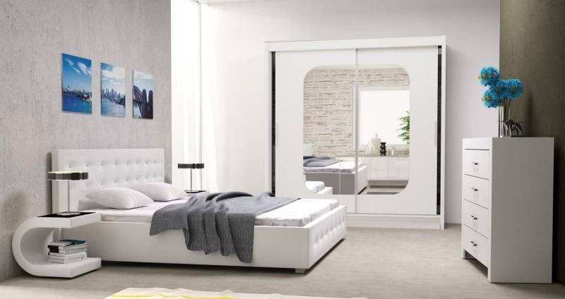 JVmoebel Schlafzimmer-Set Schlafzimmer Set Möbel 4 teilig moderne Doppelbett Nachttisch Weiß, Made in Europa von JVmoebel