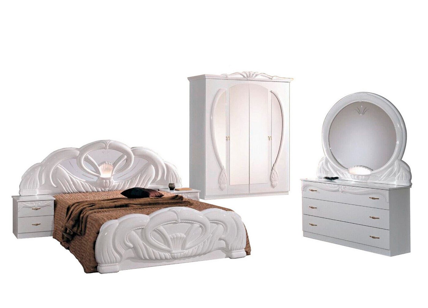 JVmoebel Schlafzimmer-Set, Set Komplettes Schlafzimmer Bett Schrank Nachttisch Spiegel 6 tlg. von JVmoebel