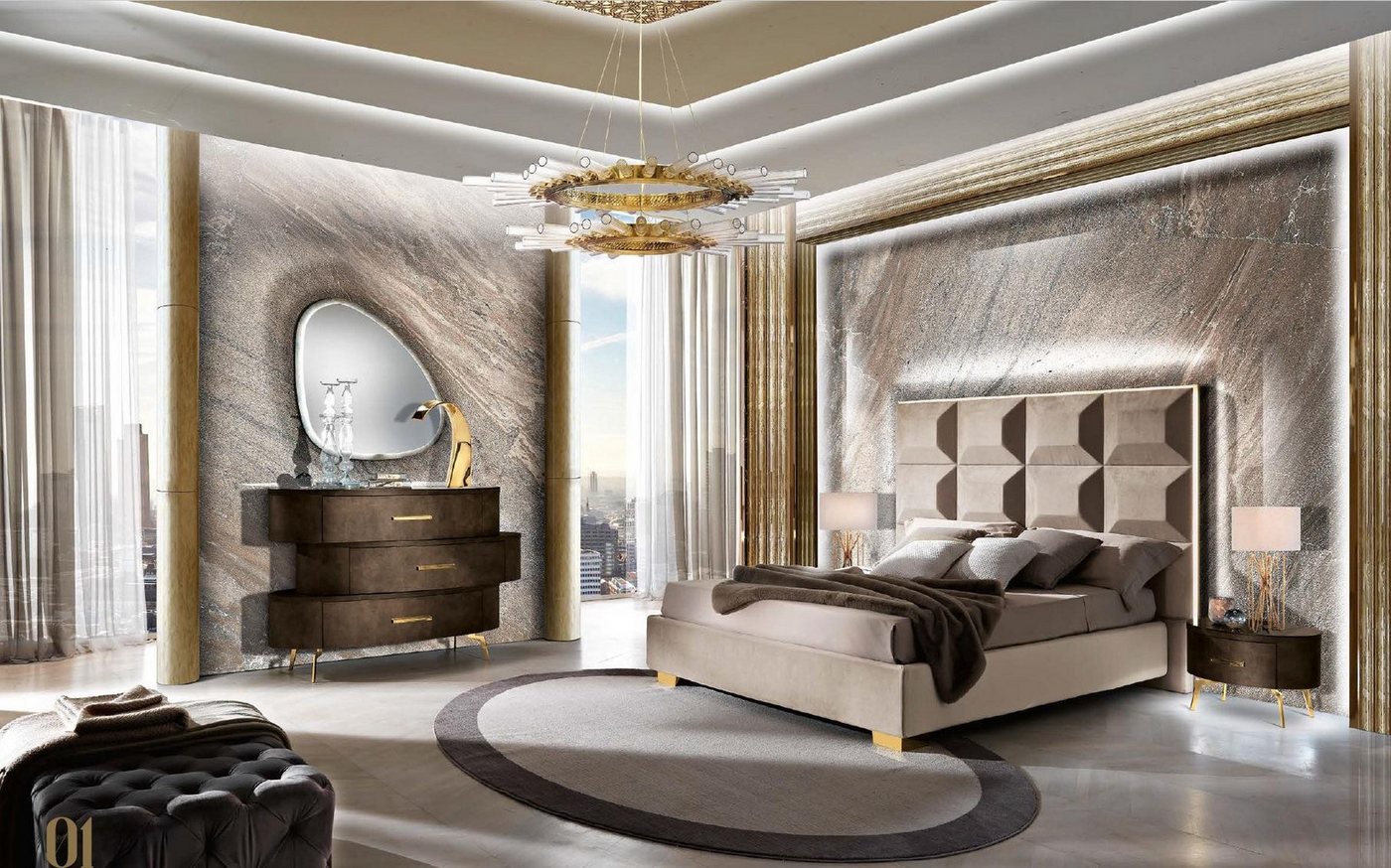 JVmoebel Schlafzimmer-Set 5-teiliges Schlafzimmer-Set: Bett, Nachttisch, Kommode, Spiegel, (5-tlg), Made in Europa JVmoebel Schlafzimmer-Set 5-teiliges Schlafzimmer-Set: Bett, Nachttisch, Kommode, Spiegel, (5-tlg), Made in Europa von JVmoebel