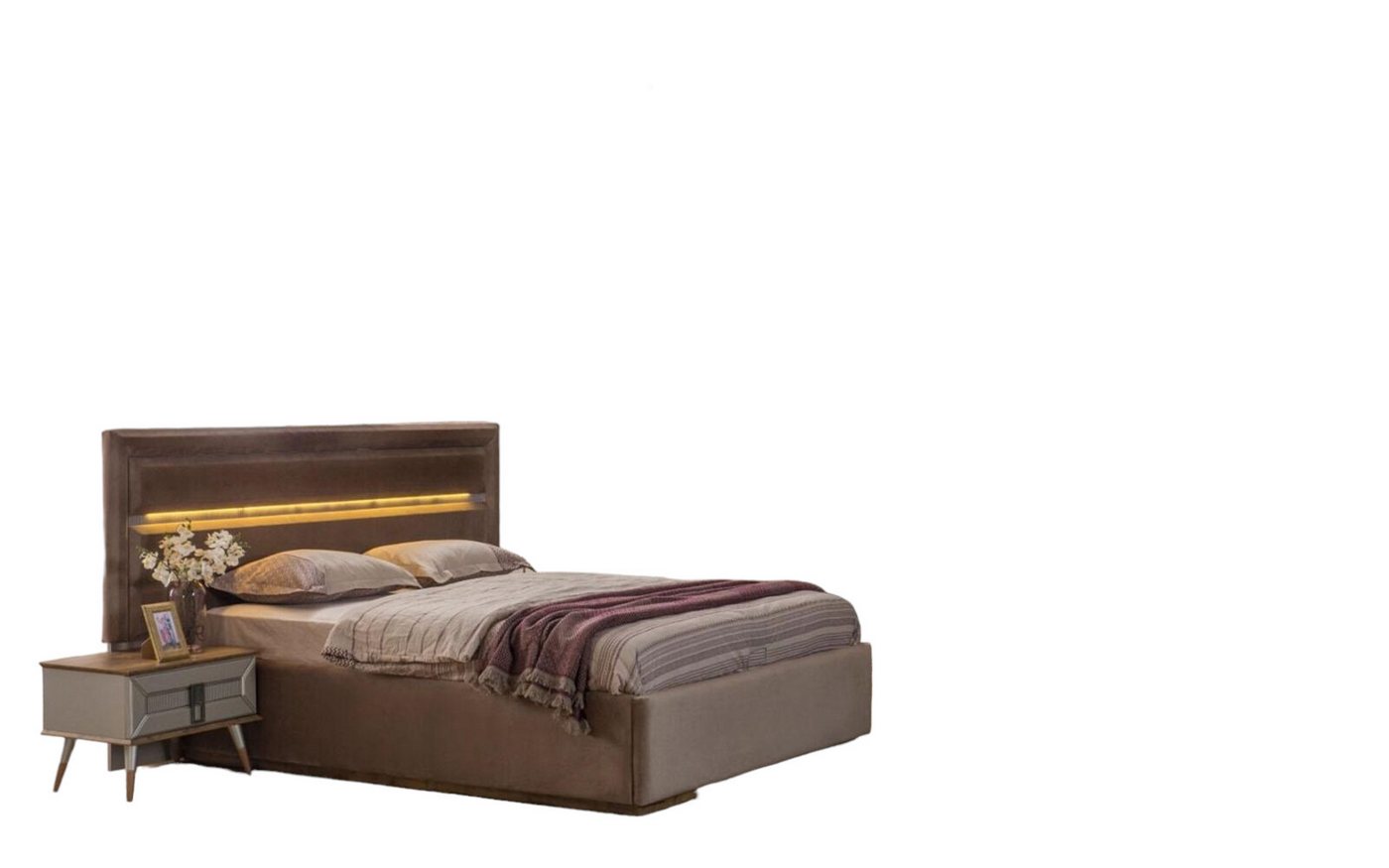 JVmoebel Schlafzimmer-Set Beige Schlafzimmer Garnitur Modernes Doppelbett Glas Kleiderschrank, (4-St., 1x Bett + 2x Nachttische + 1x Kleiderschrank), Made in Europa von JVmoebel