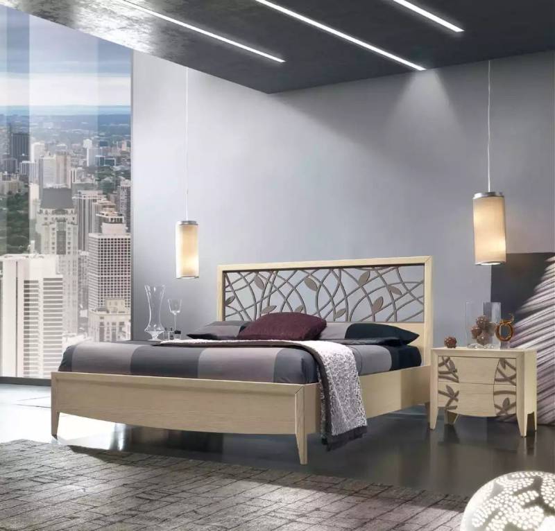 JVmoebel Schlafzimmer-Set Beige Schlafzimmermöbel Set mit 2 Nachttischen und Bett, (3-tlg., 1x Bett + 2x Nachttische), Made in Europa von JVmoebel
