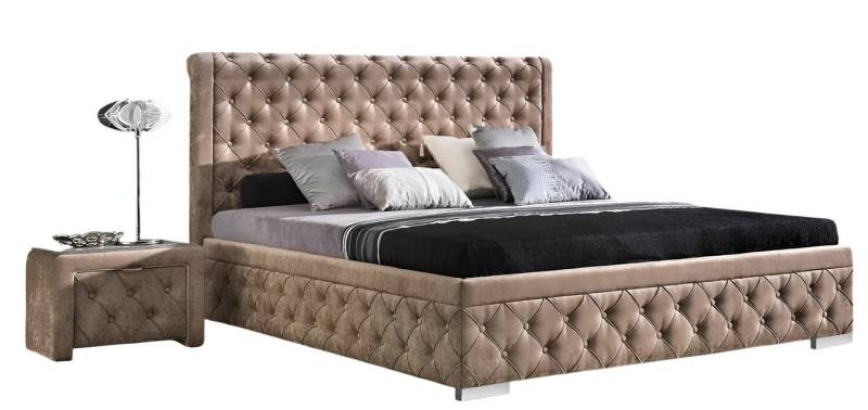 JVmoebel Polsterbett Beige Schlafzimmermöbel Set mit Bett und 2 Nachttischen 3-tlg., Made in Europa von JVmoebel