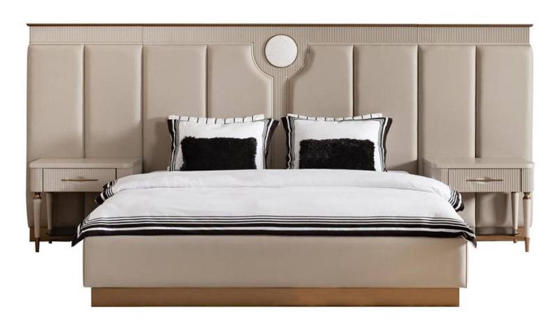 JVmoebel Polsterbett Beige Stoff Schlafzimmermöbel Set mit Doppelbett und Nachttischen (3-tlg., 1x Doppelbett + 2x Nachttische), Made in Europa von JVmoebel