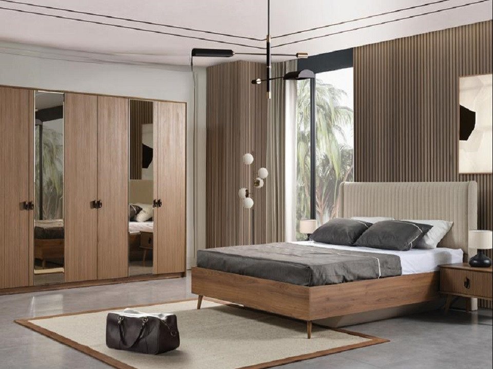 JVmoebel Schlafzimmer-Set Bett 2x Nachttische 4tlg Schlafzimmer Set Kleiderschrank Design Luxus, (4-tlg., Bett + 2x Nachttische + Kleiderschrank), Made in Europa von JVmoebel