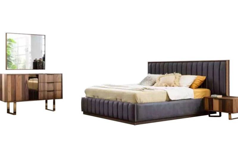 JVmoebel Schlafzimmer-Set Bett 2x Nachttische 5tlg. Schlafzimmer Set Designer Kommode Spiegel, (5-St., 1x Bett + 2x Nachttische + 1x Kommode + 1x Spiegel), Made in Europa von JVmoebel