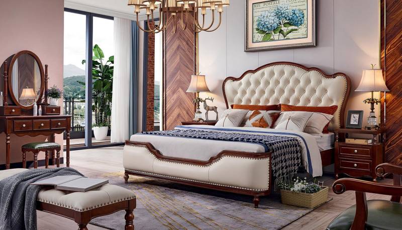 JVmoebel Schlafzimmer-Set Bett 2x Nachttische Schminktisch Bank Möbel Luxus Holz 6tlg Set, Made in Europa von JVmoebel