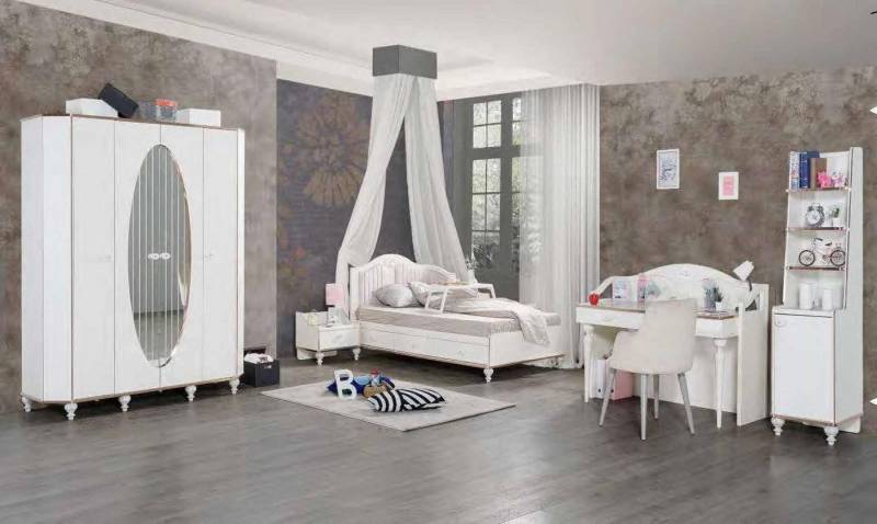 JVmoebel Schlafzimmer-Set Bett Kleiderschrank Nachttisch Schreibtisch Bücherregal 5tlg Set, Made in Europa von JVmoebel