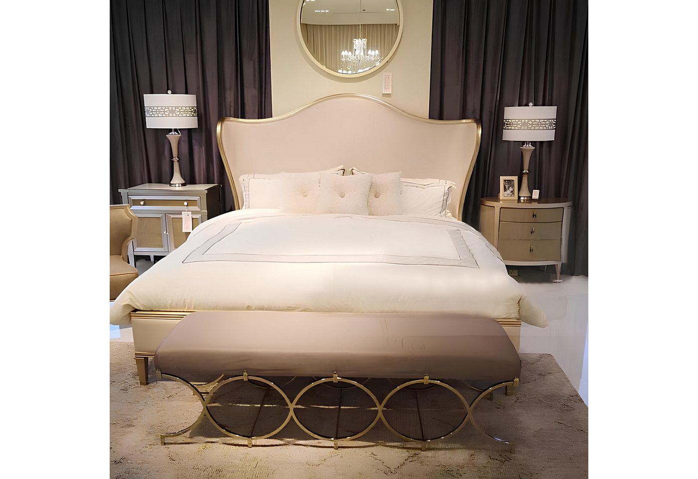JVmoebel Schlafzimmer-Set Bett Nachttisch Hocker 4 tlg. Set Design Modern Luxus Betten, Made in Europa JVmoebel Schlafzimmer-Set Bett Nachttisch Hocker 4 tlg. Set Design Modern Luxus Betten, Made in Europa von JVmoebel