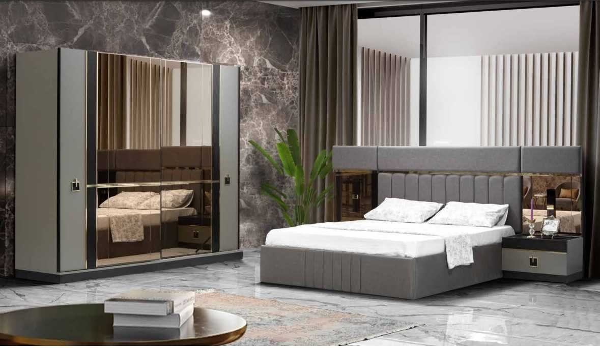 JVmoebel Schlafzimmer-Set Bett Nachttisch Kleiderschrank 4tlg Schlafzimmer Set Design Luxus Neu, (4-St., Bett, 2x Nachttisch, Kleiderschrank), Made in Europa von JVmoebel