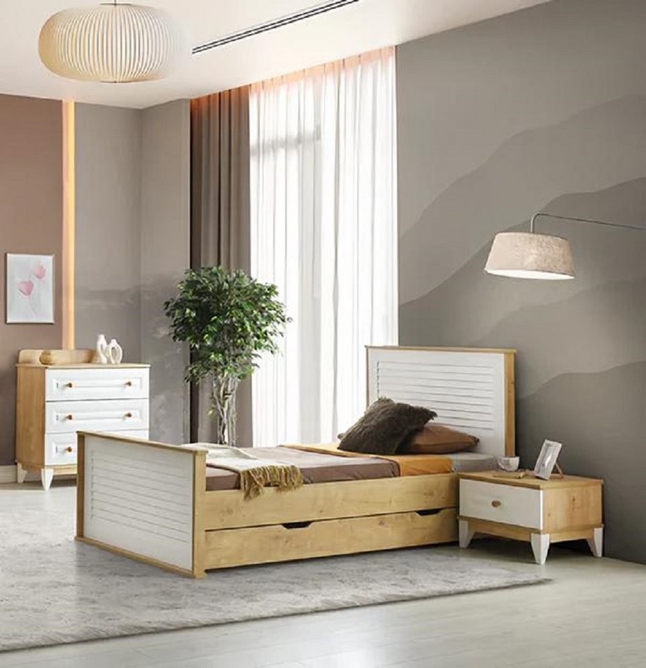 JVmoebel Jugendzimmer-Set Bett Nachttisch Kommode stilvolle Möbel für Ihr Schlafzimmer 3-tlg., (3-tlg., Bett + Kommode + Nachttisch), Made in Europa von JVmoebel