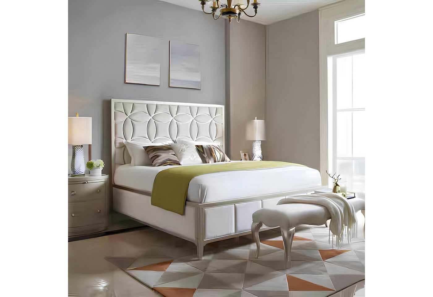 JVmoebel Polsterbett Bett Nachttisch Set 3-teilig für Schlafzimmer im modernen Design, Made in Europa JVmoebel Polsterbett Bett Nachttisch Set 3-teilig für Schlafzimmer im modernen Design, Made in Europa von JVmoebel