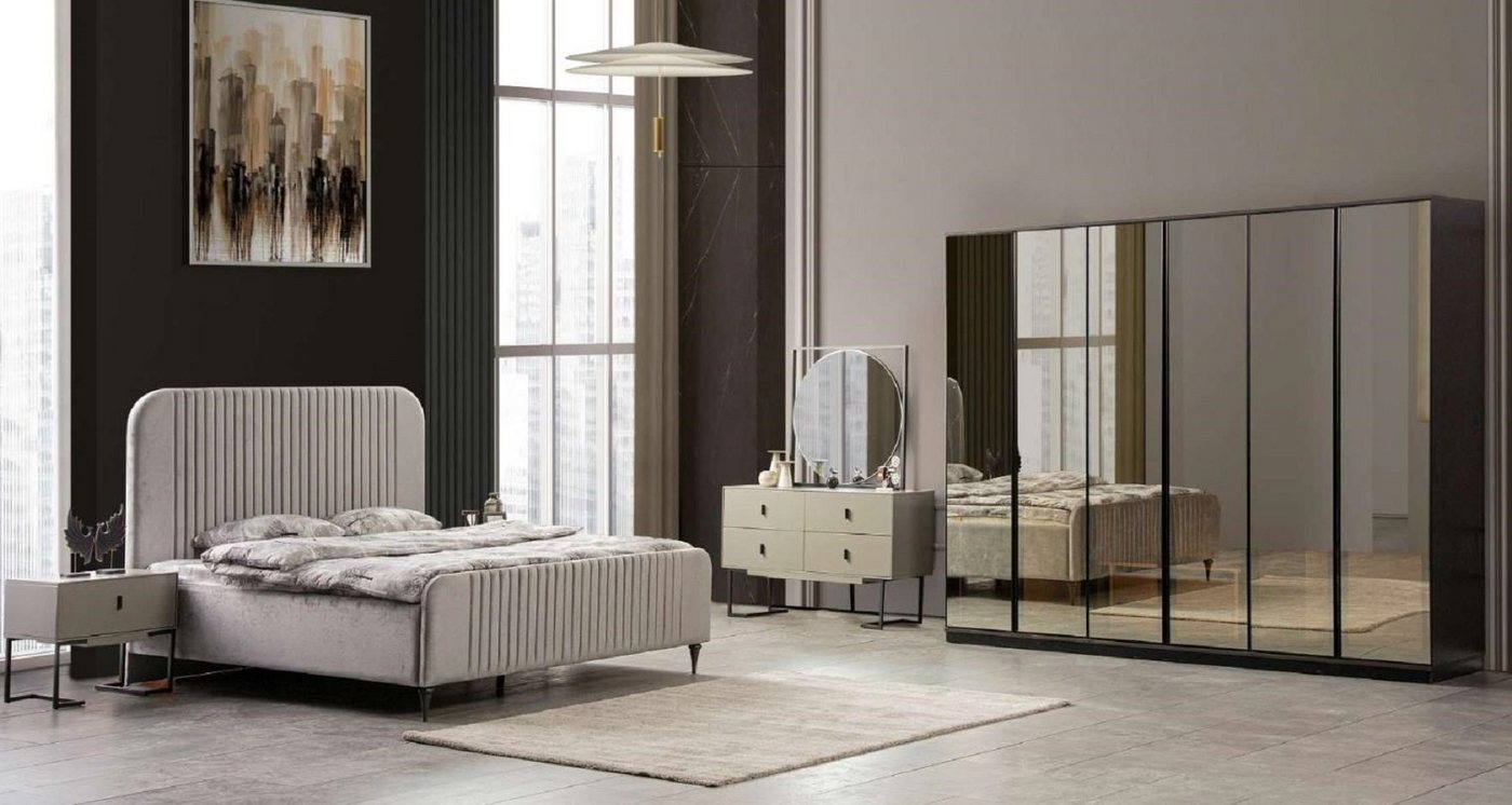 JVmoebel Schlafzimmer-Set Bett Nachttische Kleiderschrank Schminktisch Set Design Modern Set, (5-tlg., Bett + 2x Nachttische + Kleiderschrank + Schminktisch), Made in Europa von JVmoebel