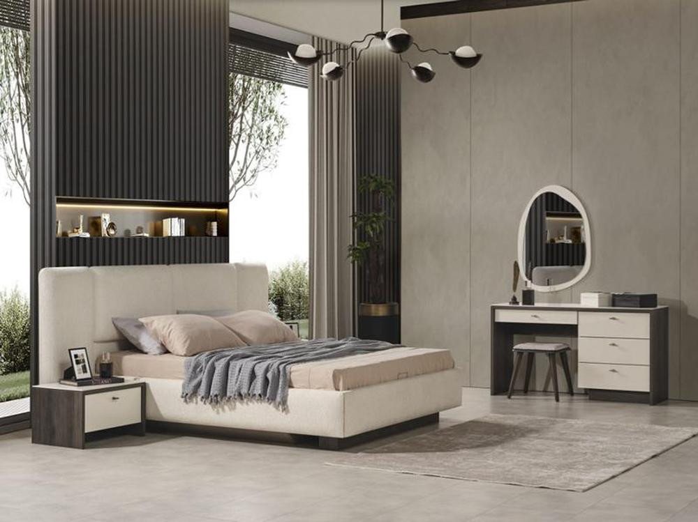 JVmoebel Schlafzimmer-Set Bett Schlafzimmer Komplett Set 5 tlg. Bett 2x Nachttisch Schminktisch, (5-tlg., Bett + 2x Nachttische + Schminktisch + Spiegel), Made in Europa von JVmoebel