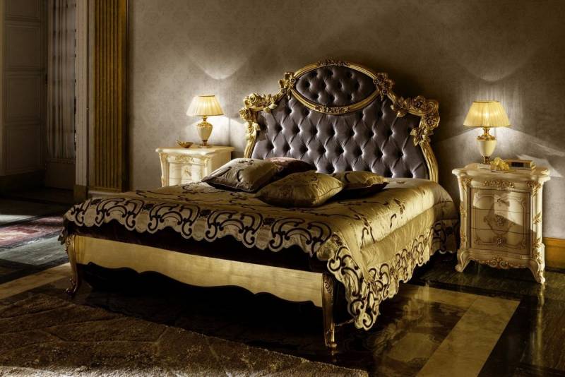 JVmoebel Schlafzimmer-Set Bett Schlafzimmer Set Möbel Klassisch Betten Nachttisch 3tlg Gold, Made in Europa von JVmoebel