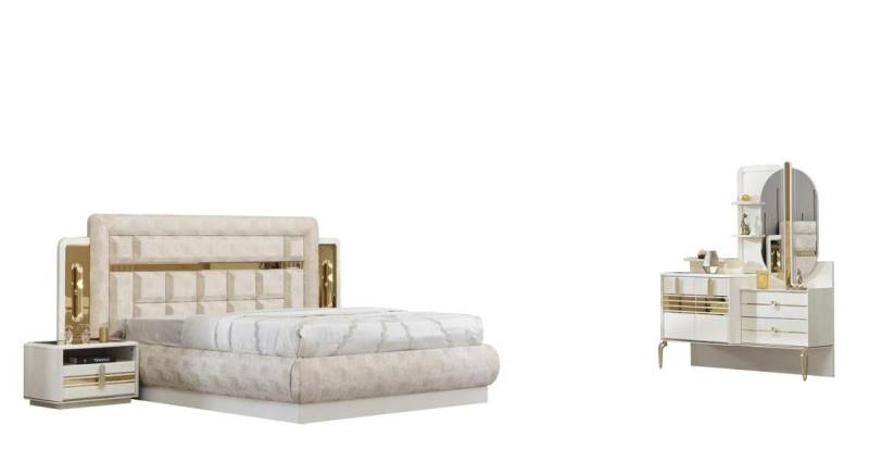 JVmoebel Schlafzimmer-Set Betten Nachttische Schlafzimmer-Einrichtung Schlafzimmermöbel, (5-tlg., Bett + 2x Nachttische + Schminktisch mit Spiegel), Made in Europa von JVmoebel