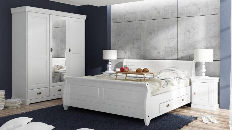 JVmoebel Schlafzimmer-Set Bettgestell mit Nachttisch und Kleiderschrank aus Holz 4-teilig, Made in Europa JVmoebel Schlafzimmer-Set Bettgestell mit Nachttisch und Kleiderschrank aus Holz 4-teilig, Made in Europa von JVmoebel