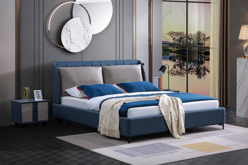 JVmoebel Schlafzimmer-Set Blaues 3-teiliges Schlafzimmer Set mit Nachttisch und Bett, (3-tlg), Made in Europa von JVmoebel
