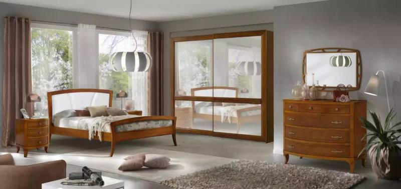 JVmoebel Komplettschlafzimmer Braunes Schlafzimmer Set aus Holz mit 2 Nachttischen 6-teilig, (6-tlg., 1x Bett + 1x Kommode + 2x Nachttische + 1x Spiegel + 1x Kleiderschrank), Made in Europa von JVmoebel