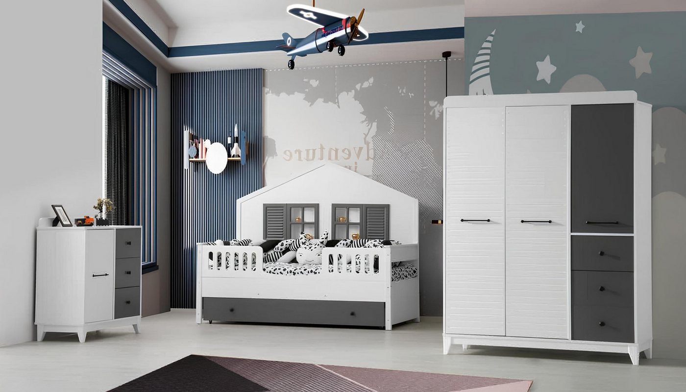 JVmoebel Jugendzimmer-Set Buntes Möbelsystem für das Kinderzimmer – Modern & Praktisch, (3-tlg., 1x Bett + 1x Kleiderschrank + 1x Kommode), Made in Europa von JVmoebel