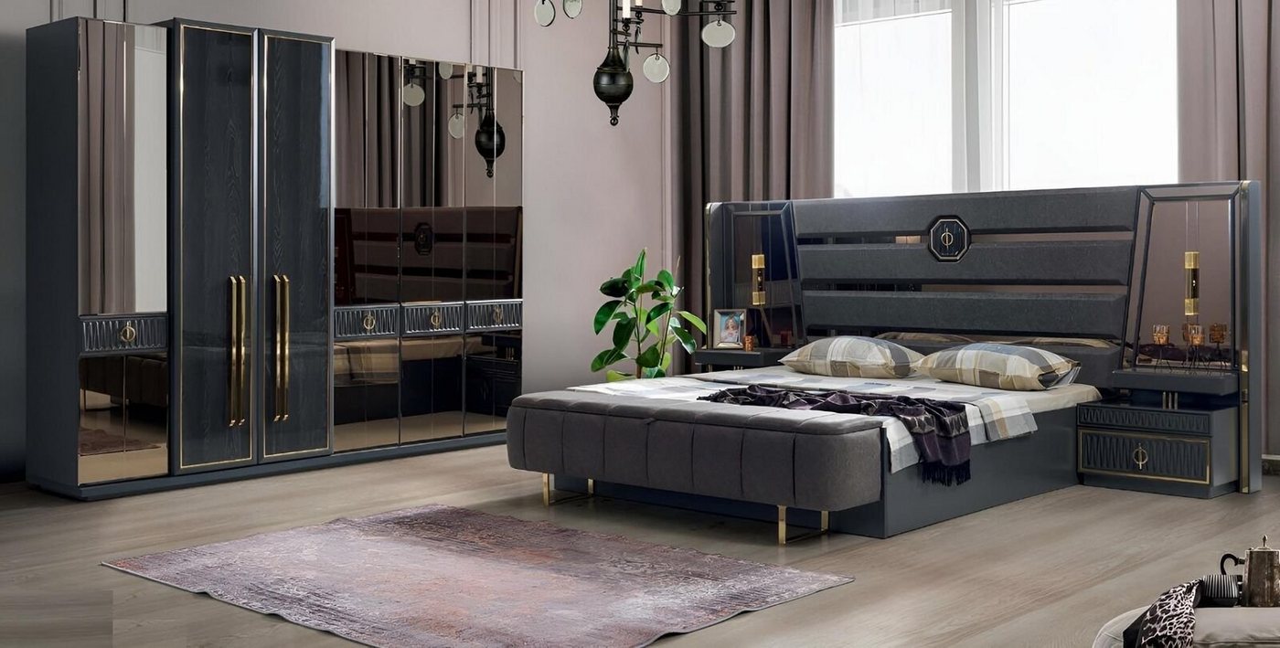 JVmoebel Schlafzimmer-Set Design Komplett Schlafzimmer Set Doppel Bett Luxus Kleiderschrank, (Bett / 2x Nachttische / Kleiderschrank), Made In Europe von JVmoebel