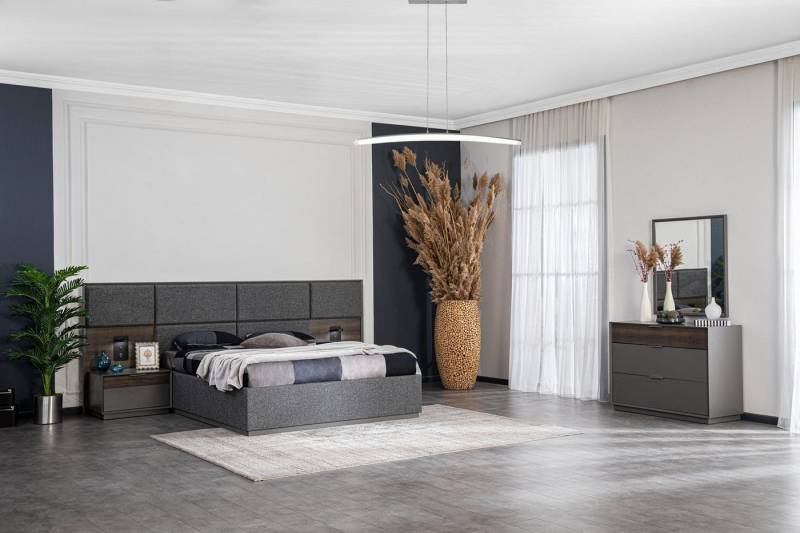 JVmoebel Schlafzimmer-Set Design Schlafzimmer Bett 2x Nachttische Kommode Spiegel, (5-tlg., Bett + 2x Nachttische + Kommode + Spiegel), Made in Europa von JVmoebel