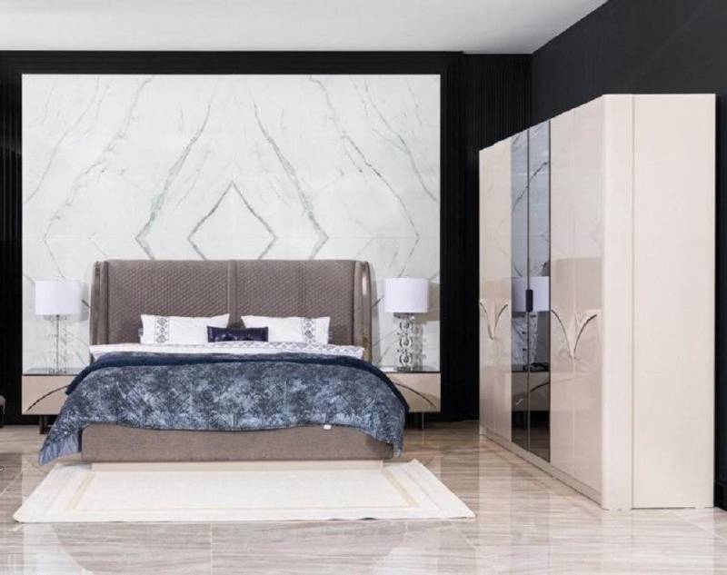 JVmoebel Schlafzimmer-Set Designer Modern Schlafzimmer Set Bett 2x Nachttische Kleiderschrank, (4-tlg., 4tlg Set(Bett +2x Nachttische+Kleiderschrank), Made in Europa von JVmoebel