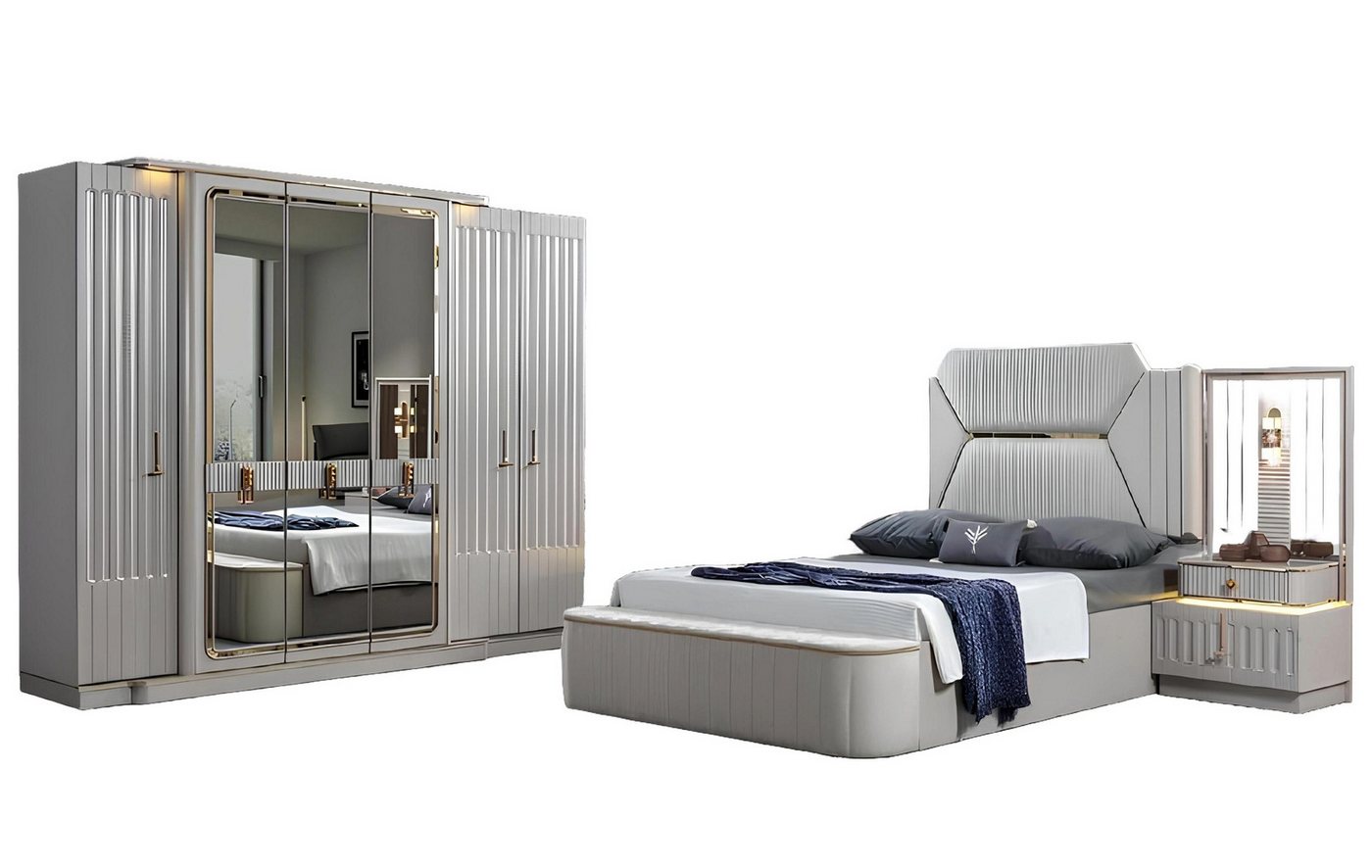 JVmoebel Schlafzimmer-Set Designer Möbel Schlafzimmer Set Bett 2x Nachttisch Kleiderschrank Neu, (4-tlg., Bett + 2x Nachttische + Kleiderschrank), Made in Europa von JVmoebel