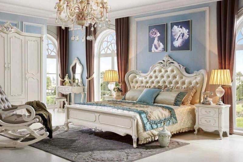 JVmoebel Schlafzimmer-Set Designer Schlafzimmer-Set 6-teilig – Barockstil Möbel Sofort, (6-tlg., Bett, 2x Nachttisch, Schminktisch, Hocker, Kleiderschrank), Made in Europa von JVmoebel