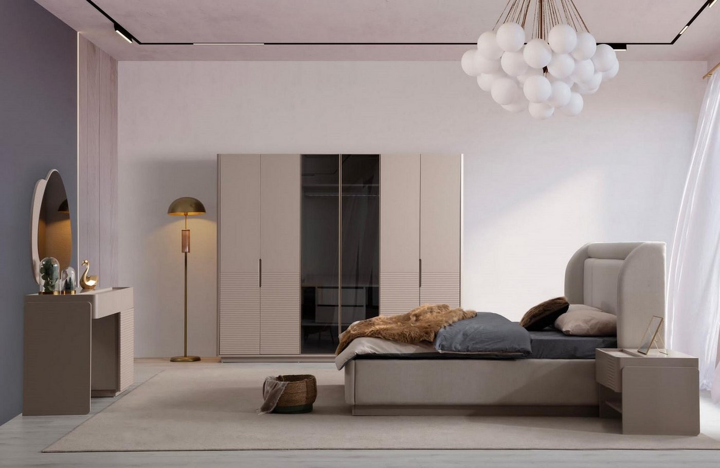 JVmoebel Schlafzimmer-Set Designer Schlafzimmer Set Bett 2x Nachttische Kleiderschrank Sofort, (5-tlg., 1x Bett+2x Nachttische+1x Kleiderschrank+1x Schreibtisch) von JVmoebel