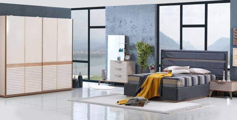 JVmoebel Schlafzimmer-Set Designer Set 5tlg Schlafzimmer Holzmöbel Modern Bett Luxus, (5-tlg., Bett + 2x Nachttische + Kommode + Kleiderschrank), Made in Europa von JVmoebel