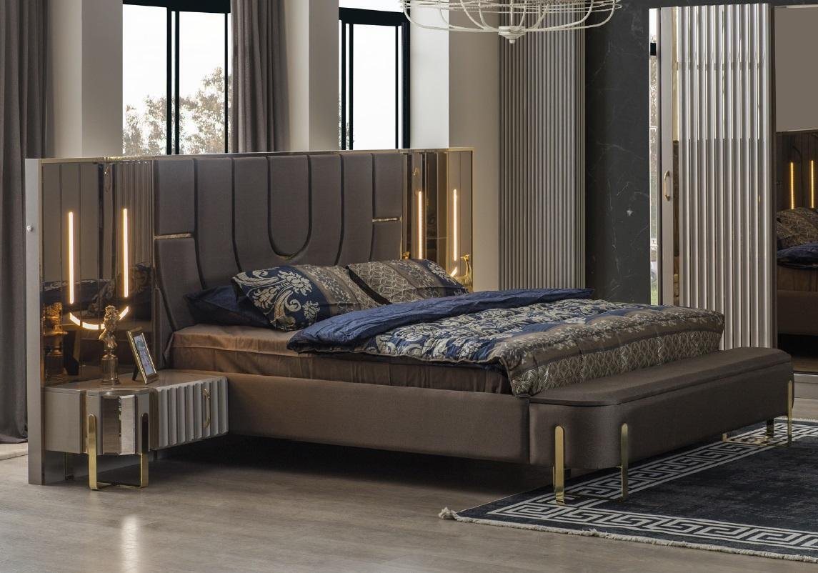 JVmoebel Schlafzimmer-Set Doppelbett Garnitur Schlafzimmer Luxus Bett Modern Braun 3tlg Design von JVmoebel