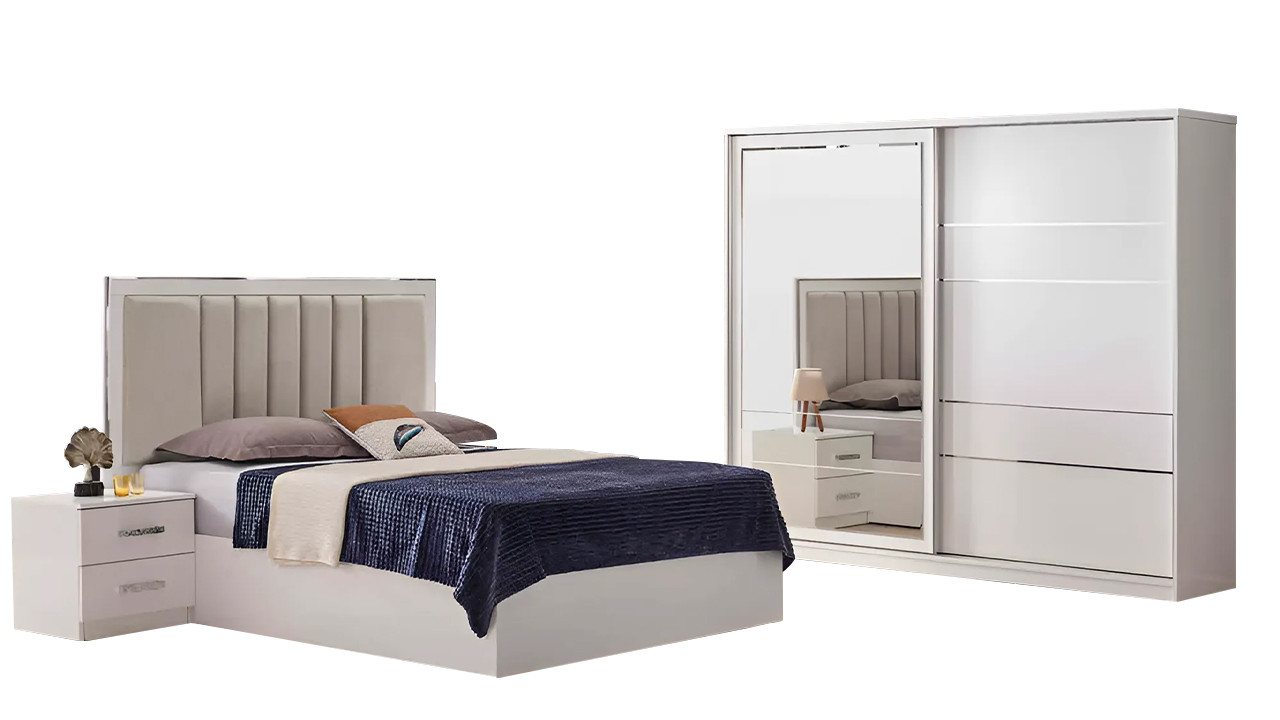 JVmoebel Schlafzimmer-Set Doppelbett Komplette Schlafzimmer Bett 4tlg Beige Schrank, (3-tlg., Schlafzimmer-Set 3tlg), Made in Europa von JVmoebel