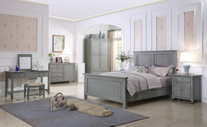 JVmoebel Schlafzimmer-Set Doppelte Holzbetten im Landhausstil Grau Barock für Schlafzimmer, Made in Europa JVmoebel Schlafzimmer-Set Doppelte Holzbetten im Landhausstil Grau Barock für Schlafzimmer, Made in Europa von JVmoebel