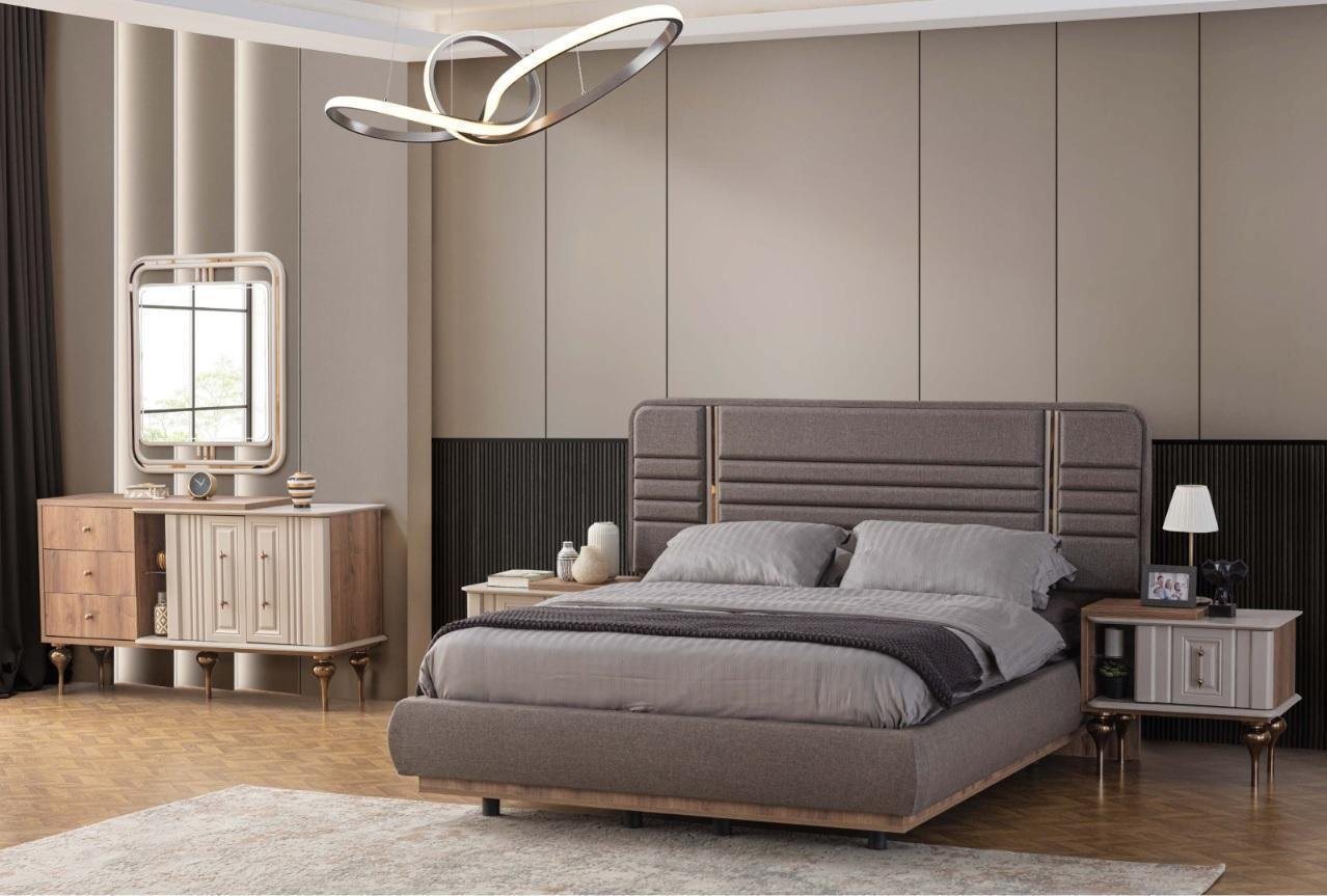 JVmoebel Schlafzimmer-Set Edle Schlafzimmergarnitur Polsterbett Nachttische Schminktisch Spiegel, (5-St., Bett, 2x Nachttische, Schminktisch, Spiegel), Made in Europa von JVmoebel