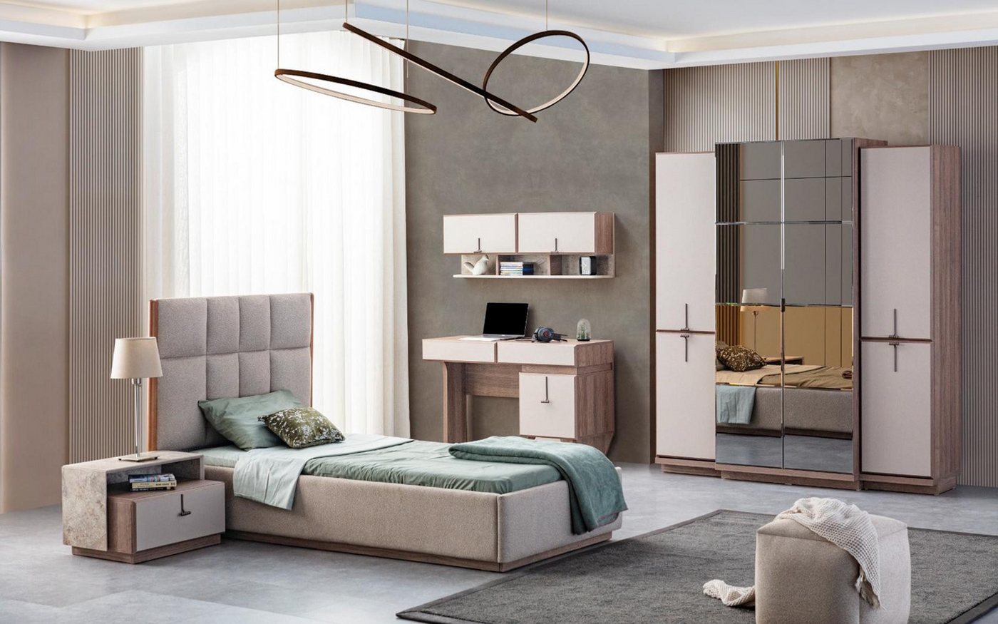 JVmoebel Jugendzimmer-Set Einrichtung für Kinderzimmer: Designerbett, Schreibtisch, Wandschrank, (5-tlg., 1x Bett+1x Nachttisch+1x Schreibtisch+1x Wandschrank+1x Kinderschrank), Made in Europa von JVmoebel