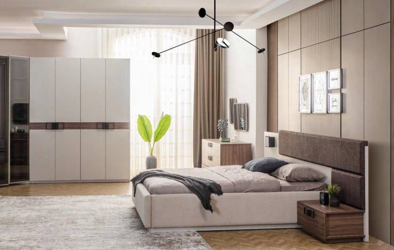 JVmoebel Schlafzimmer-Set Elegante Schlafzimmermöbelset mit Doppelbett und Nachttischen, (5-tlg., Schlafzimmer-Set 5tlg Bett+2xNachttische+Kleiderschrank+Kommode), Made in Europa von JVmoebel