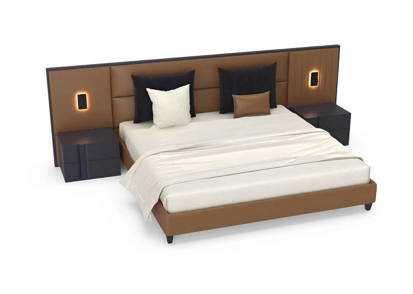 JVmoebel Schlafzimmer-Set Eleganter Nachttisch für das Schlafzimmer – 3-teiliges Design Set, (3-tlg., 1x Bett + 2x Nachttisch), Made in Europa von JVmoebel