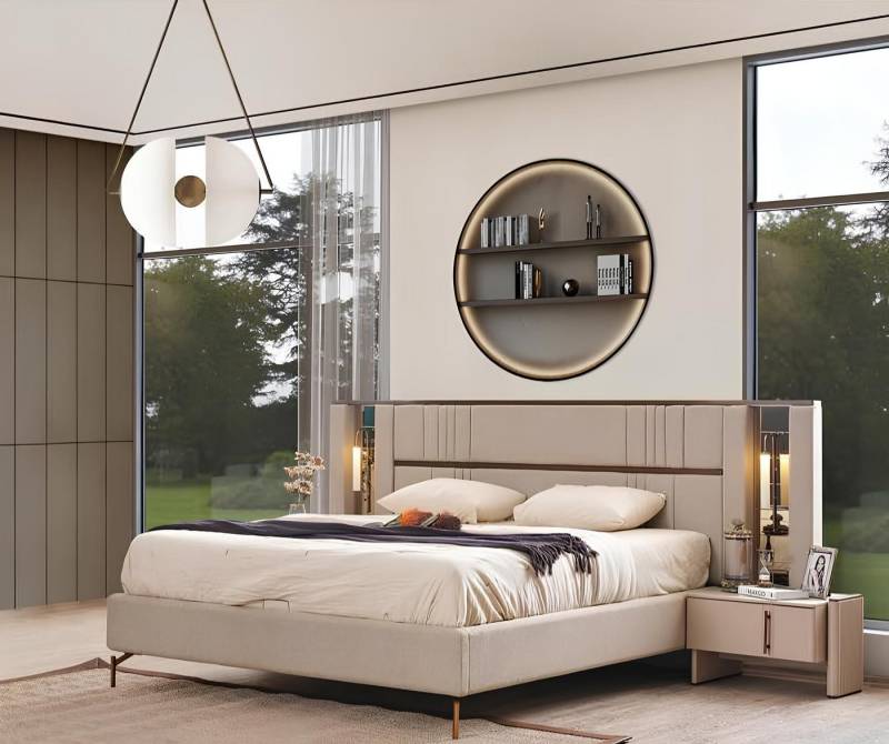 JVmoebel Schlafzimmer-Set Elegantes Beiges Doppelbett mit 2 Nachttischen für Ihr Schlafzimmer, (3-tlg., 1x Bett + 2x Nachttische), Made in Europa von JVmoebel