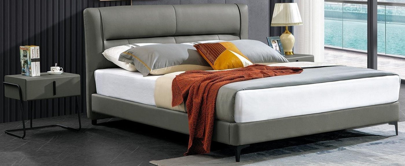 JVmoebel Lederbett Elegantes Lederbett für Schlafzimmer - 3-teiliges Hotelset, Made in Europa von JVmoebel